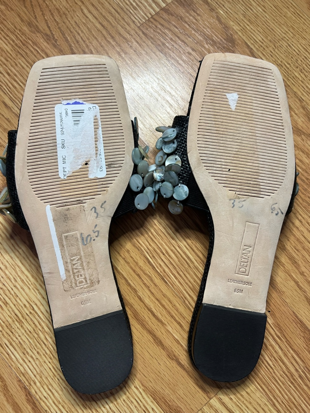 Deltan Flora Metallic Raffia Pearl Disc Flat Sandals in Black Size 6.5 - Picture 10 of 10